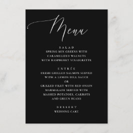 Menu Casamento de Caligrafia Preta Minimalista Elegante