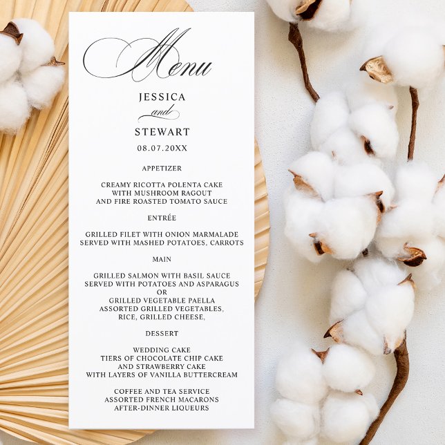 Menu Casamento de caligrafia romântica (Elegant romantic calligraphy wedding menu)