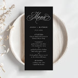 Menu Casamento de Caligrafia Romântica Negra<br><div class="desc">Simples cardápio de casamento preto e branco,  com cartazes elegantes e românticos de caligrafia suave com seus nomes. Para uma personalização mais avançada deste design,  clique no BOTÃO FERRAMENTA DESIGN AZUL acima!</div>