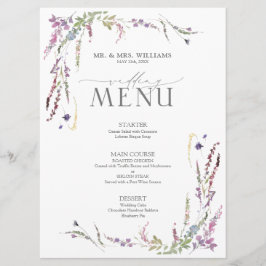 Menu Casamento de Caligrafia Roxo