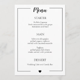 Menu Casamento de Caligrafia Simples na Fronteira Negra