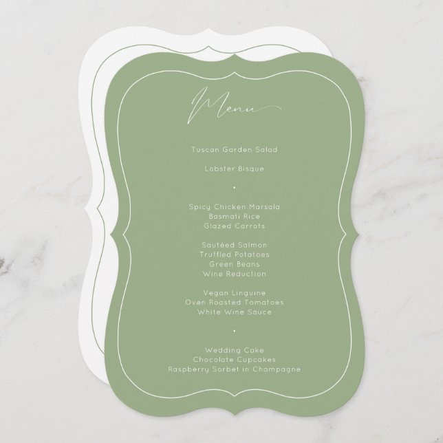 Menu Casamento de Caligrafia Verde de Sage Clássica (Frente/Verso)
