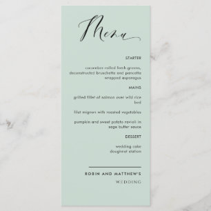 Menu Casamento de Caligrafia Verde Elegante/Recepção