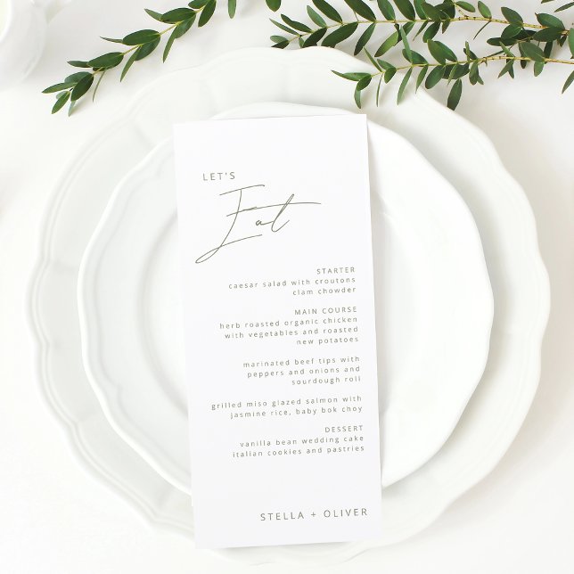 Menu Casamento de Caligrafia Verde Oliva Moderna (Modern Sage Green Calligraphy Wedding Menu)