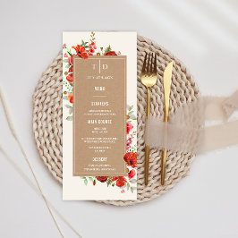 Menu Casamento de Cartolina com Poppies de Flores Selva