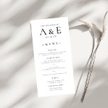 Menu Casamento de Casais Modernos em Preto e Branco Mon<br><div class="desc">Mantenha sua recepção elegante e coesa com este cardápio de casamento moderno em preto e branco. Com um layout minimalista e um monograma ousado do casal, este design adiciona um toque sofisticado a cada configuração de lugar. Perfeito para mostrar suas seleções de refeições cuidadosamente curadas, complementa uma celebração atemporal enquanto...</div>