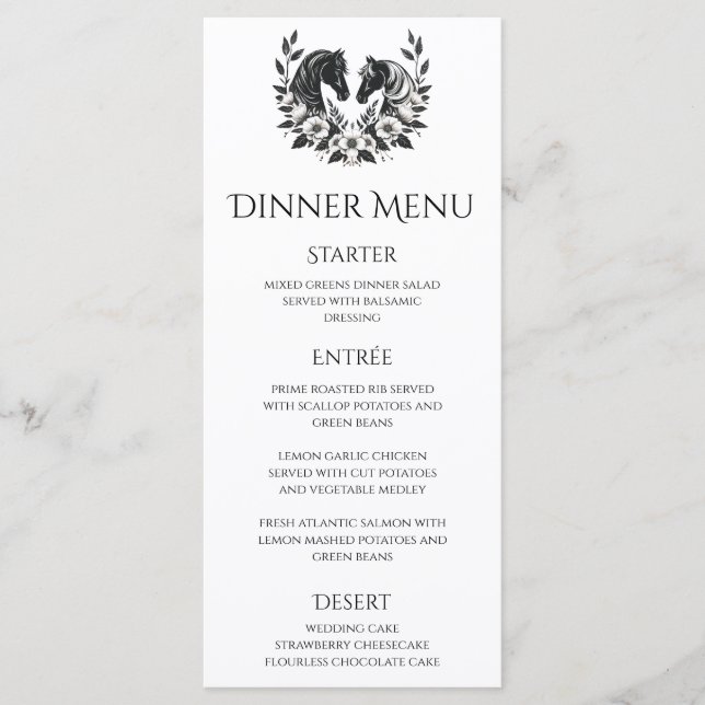 Menu Casamento de Cavalos de Casamento e Flores (Frente)