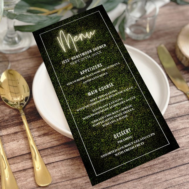 Menu Casamento de Chá do partido White Neon Boxwood Gre (Criador carregado)