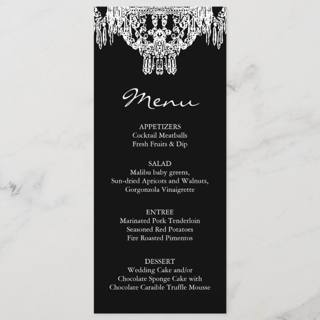 Menu Casamento de Chandelier Preto e Branco (Frente)