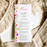 Menu Casamento de chic boho com flores silvestres brilh<br><div class="desc">Adicione um toque de elegância boêmica ao seu janto de casamento com este menu de casamento de flores selvagens coloridas do Modern Chic Boho Bright. Apresentando flores botânicas de matizes cor-de-rosa, vermelha, verde e roxa inspiradas em flores silvestres e jardins rústicos de aquarelas com um verde sutil e uma tipografia...</div>