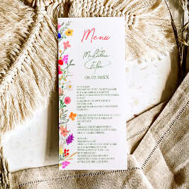 Menu Casamento de chic boho com flores silvestres brilh