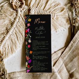 Menu Casamento de chic boho com flores silvestres brilh