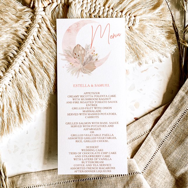 Menu Casamento de chic boho rustic pampas floral lua (Criador carregado)