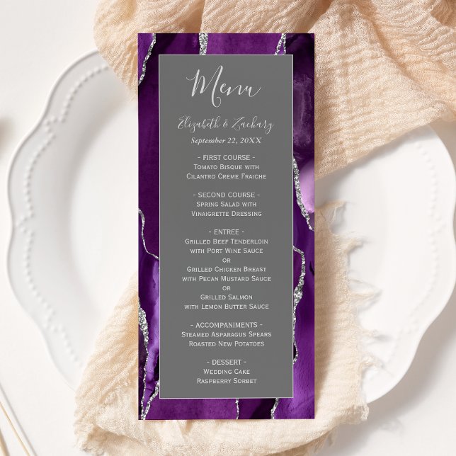Menu Casamento de Cinzas de Prata Roxo Moderno (Criador carregado)