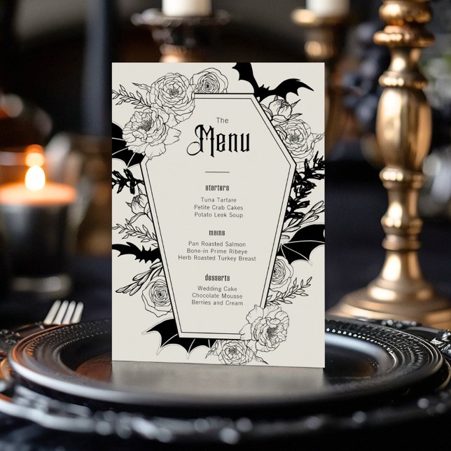 Menu Casamento de Cinzas Florais Elegante Gótica (Criador carregado)