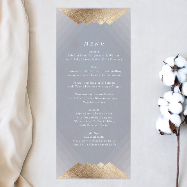 Menu Casamento de Cinzas Geométricas Deco Dourado Gatsb (Criador carregado)