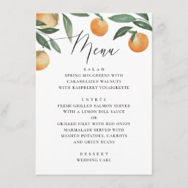 Menu Casamento de citros de aquarela. Jardim floral de