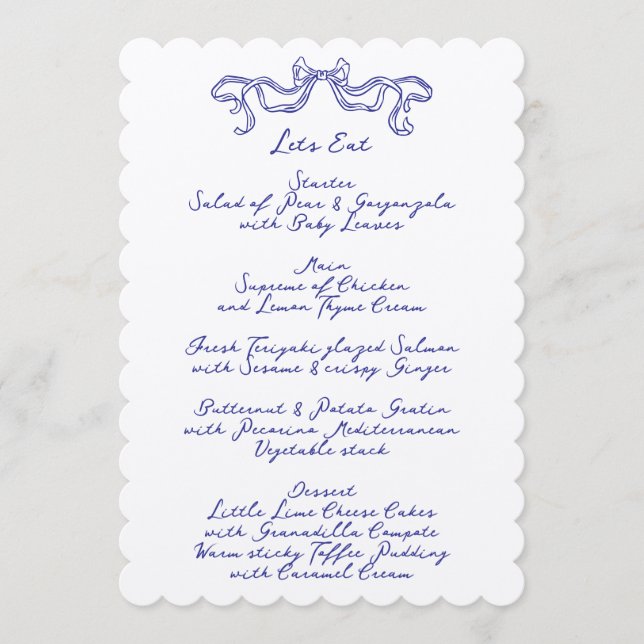 Menu Casamento de Cobalt Blue La Dolce Vita Doodle Ecru (Frente)