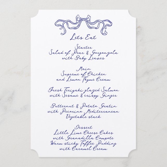 Menu Casamento de Cobalt Blue La Dolce Vita Doodle Ecru (Frente)