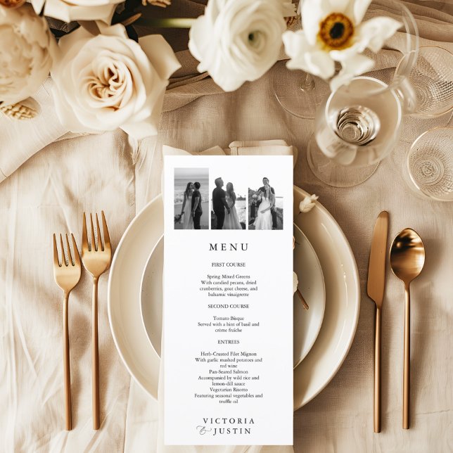 Menu Casamento de Colagem de Fotos Moderna Elegante (Criador carregado)
