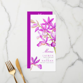 Menu Casamento de cor d'água com flores de orquídea rox
