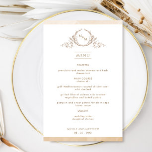 Menu Casamento de Cor de Água do Creme Beige Monog