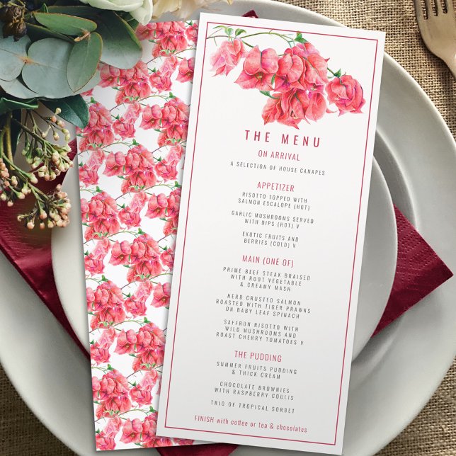 Menu Casamento de cor-de-água rosa-vermelha Bougainvill (Criador carregado)