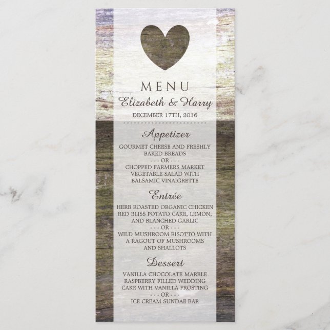 Menu Casamento de Coração de Madeira do País (Frente)