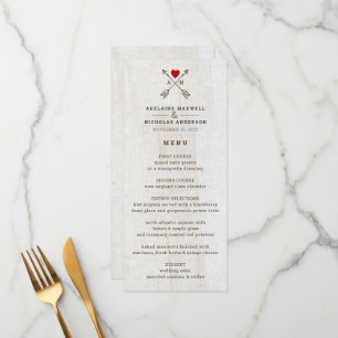 Menu Casamento de Coração Vermelho em Setas Rústicas