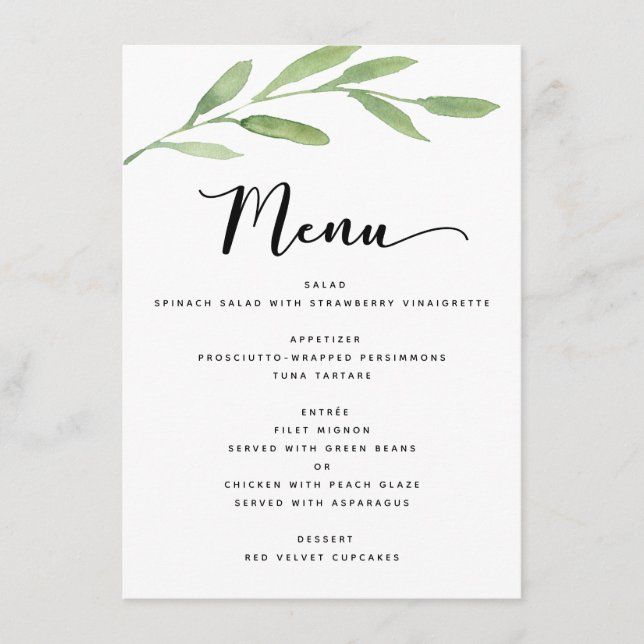 Menu Casamento de Cores Aquáticas Elegantes Simples e R (Frente)