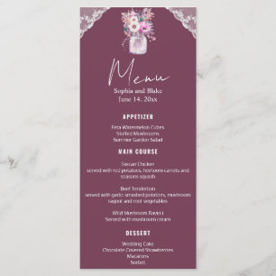 Menu Casamento de Country Lace Mason Jar Burgundy