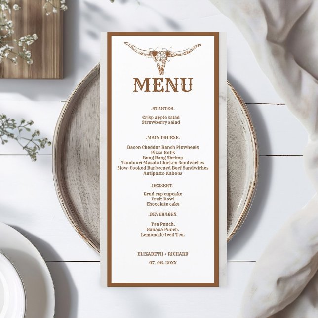 Menu Casamento de Cowboy Ocidental Elegant & Chic Boho (Criador carregado)
