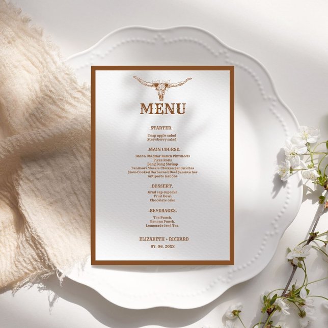Menu Casamento de Cowboy Ocidental Elegant & Chic Boho (Criador carregado)