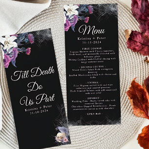 Menu Casamento de Crânio Gótico Roxo-Roxo-Elegante