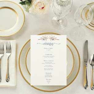 Menu Casamento de Creme Moderno de Cornualha Azul