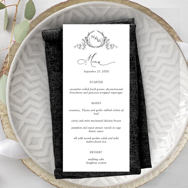 Menu Casamento de Crest da Coroa do Monograma Elegante (Criador carregado)