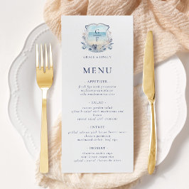 Menu Casamento de Crest do Monograma de Praia Elegante