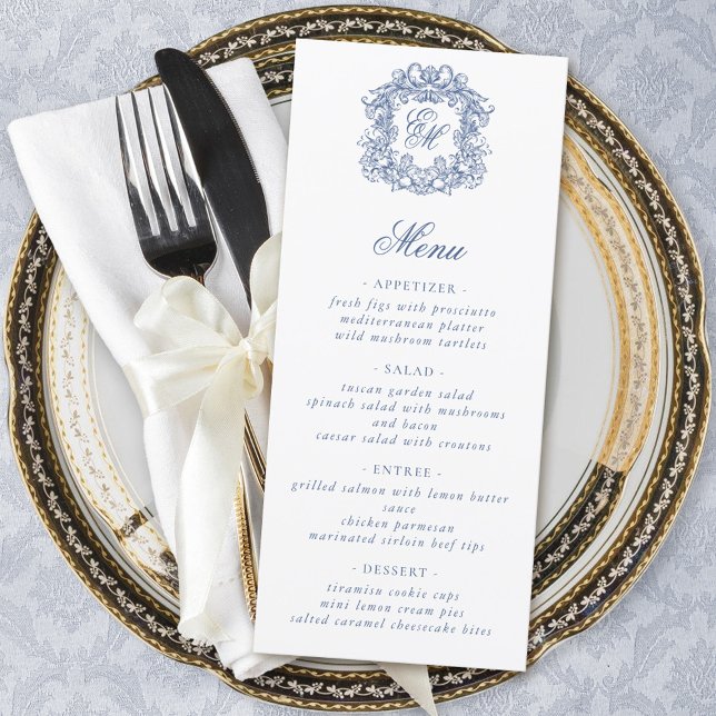 Menu Casamento de Crest do Monograma do Script Elegante (Criador carregado)