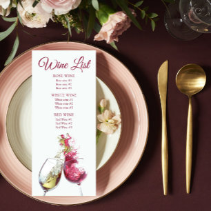 Menu Casamento de dança de vinho tinto e branco
