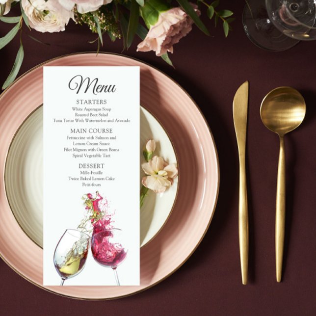 Menu Casamento de Dança de Vinho Vermelho e Branco Eleg (Criador carregado)