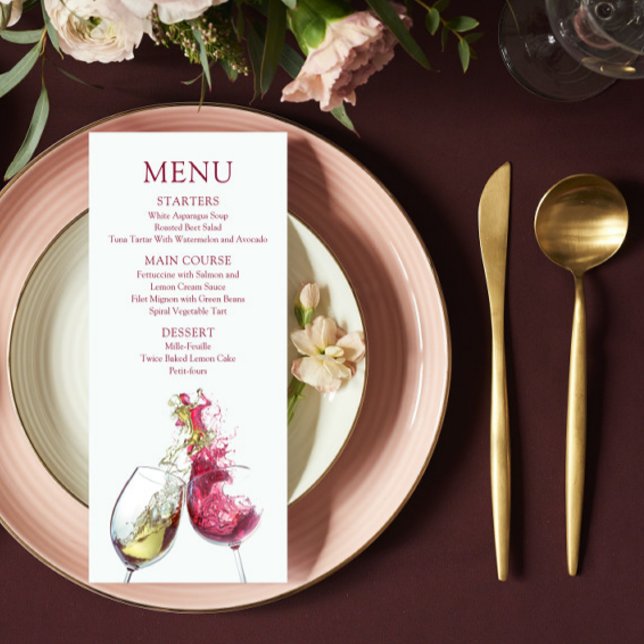 Menu Casamento de Dança de Vinho Vermelho e Branco Eleg (Criador carregado)