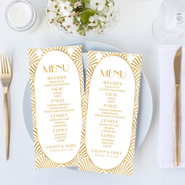 Menu Casamento de Deco Geométrico Dourado Elegante (Criador carregado)