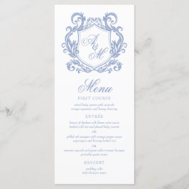 Menu Casamento de Derrame Azul Elegante Monograma