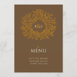 Menu Casamento de desenho de monograma de folha de lara