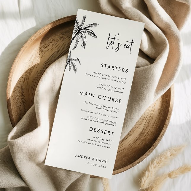 Menu Casamento de Destino com Palmeira Desenhada à Mão  (Criador carregado)