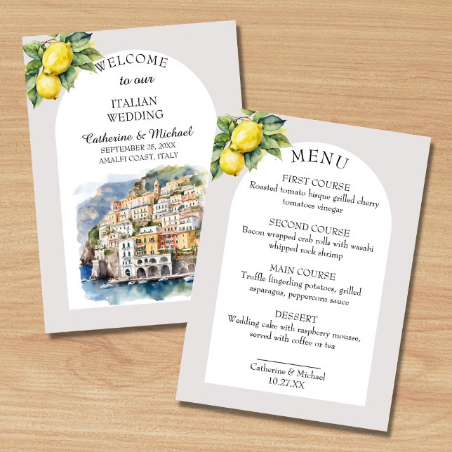 Menu Casamento de Destino de Aquarela na Costa do Amalf (Criador carregado)