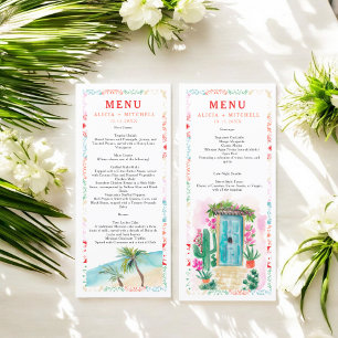 Menu Casamento de destino de aquarela tropical do Méxic