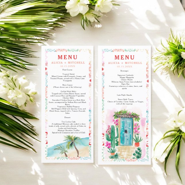 Menu Casamento de destino de aquarela tropical do Méxic (Mexico tropical watercolor destination wedding menu)
