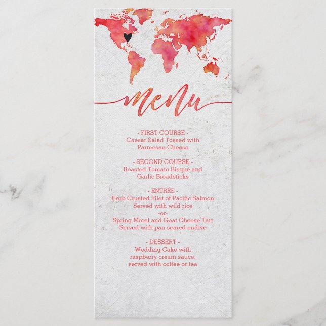 Menu Casamento de Destino do Mapa Mundial de Aquar (Frente)