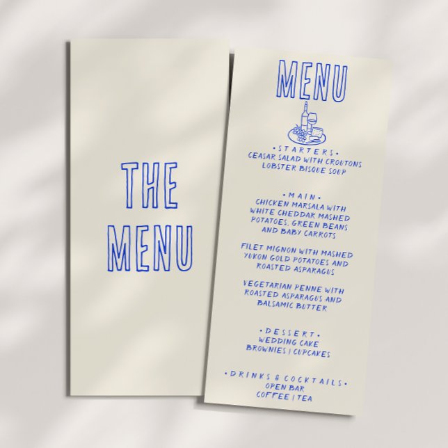 Menu Casamento de Diversão Azul Desenhado à Mão (Criador carregado)
